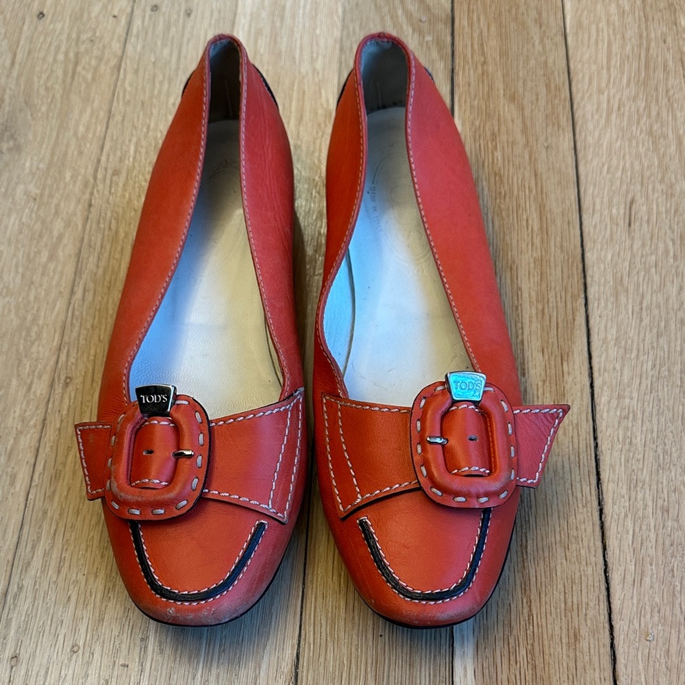 Tod's Women's Orange Buckle Loafers / Flats